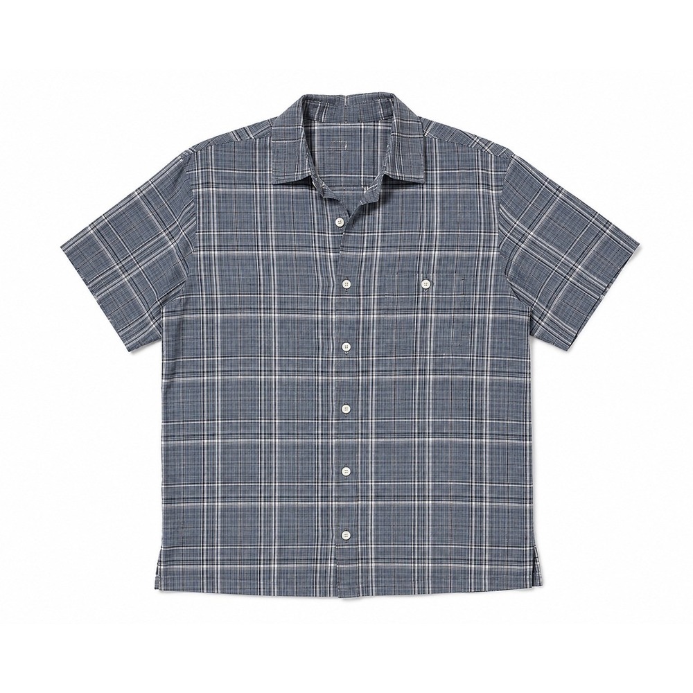 Weatherproof Mens Large Blue Plaid Short Sleeve Linen Cotton Camp Shirt L